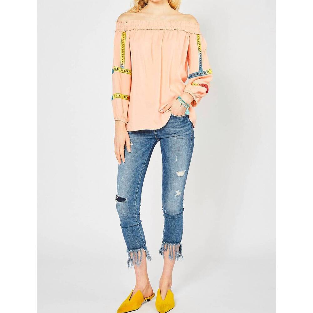 NEW ENTRO off the shoulder crochet top in peach - Picture 8 of 8